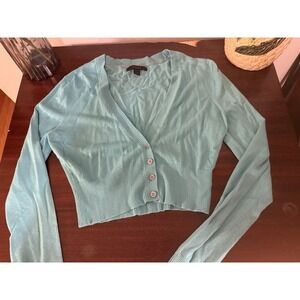 Express Cropped Button Up V‎ Neck Knit Cardigan Size L